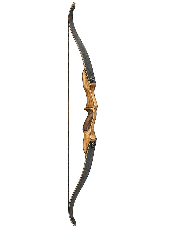 Takedown recurve bow, side view