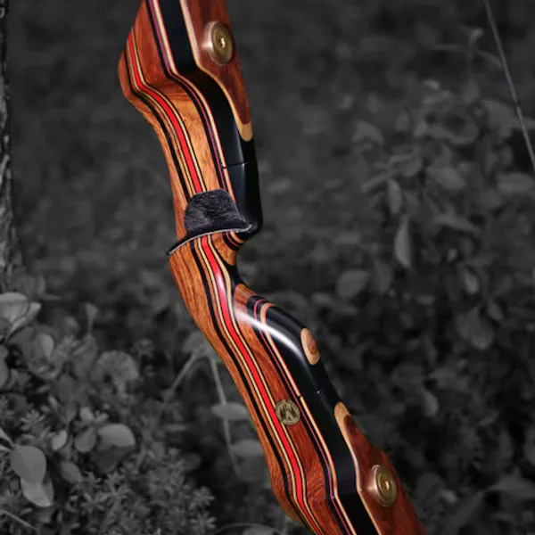 Close-up of a laminated wood recurve riser